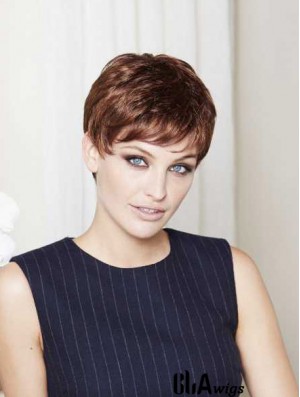 Straight Capless Brown Synthetic Sleek Short Wigs