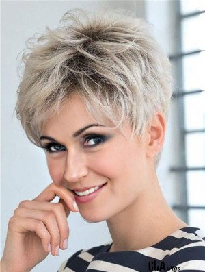 Boycuts Synthetic Stylish Blonde Capless Straight Short Wigs