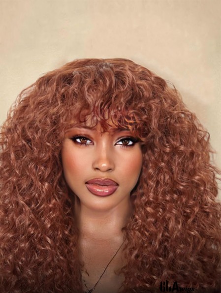 Curly Wig with Bangs Ginger Brown Wigs