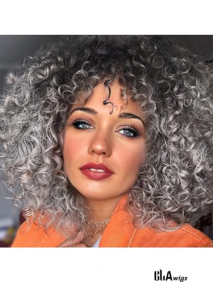 Curly Gray Wigs for Black Women Grey Wig With Bangs Synthetic Heat Resistant Hair for Daily Use