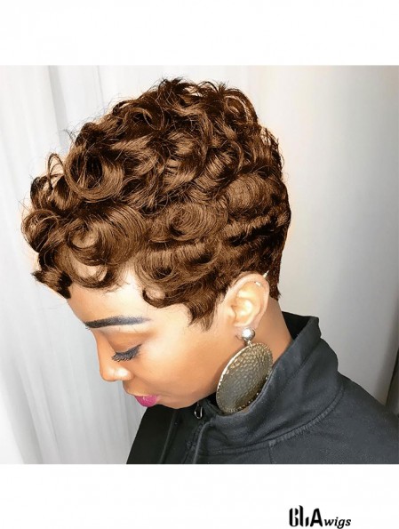 Short Wigs for Black Women Auburn Brown Pixie Cut Wig with Bangs