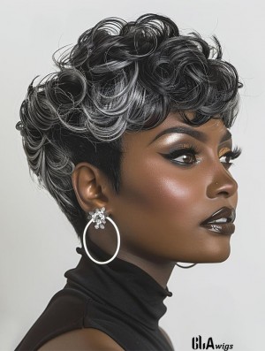 Wig Short Curly Wigs for Black Women Black Mixed Grey Curly Wig with Bangs Short Wigs for Black Women