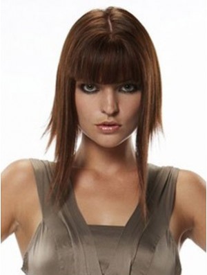 Human Hair Hairpieces Straight Style Long Length Auburn Color