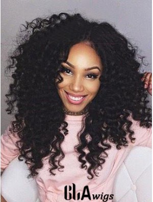 Black Remy Human Lace Front Long Kinky Curly Lace Wig UK