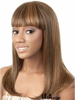 Shoulder Length Brown Yaki With Bangs Trendy African American Wigs