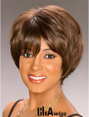 Bobs Capless Short Wavy Brown Synthetic African American Wigs UK