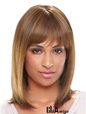 Shoulder Length Auburn Straight With Bangs Designed African American Wigs