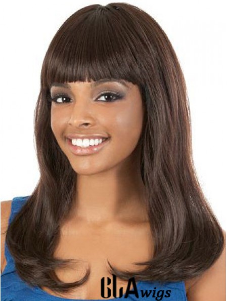 Long Brown Straight With Bangs Gorgeous African American Wigs