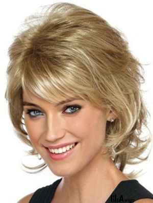 Blonde Classic Womens Wigs With Lace Front mono Layered Cut Chin Length Synthetic Wigs