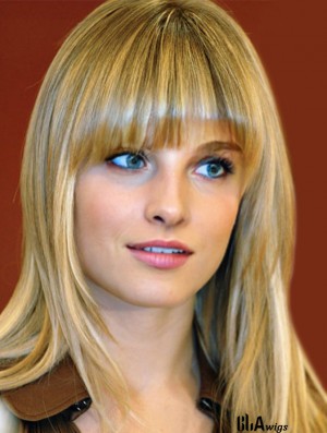 Long Straight Synthetic With Bangs Blonde Mono Top Wig UK