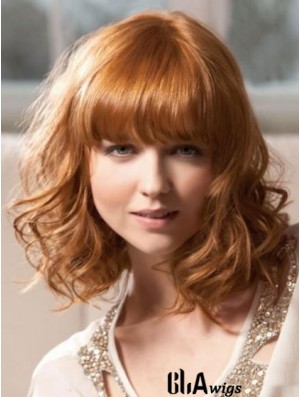 Shoulder Length With Bangs Wavy Blonde Sleek Synthetic Wigs