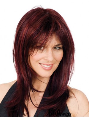 Full Lace Synthetic Wigs Red Color Shoulder Length Layered Cuts