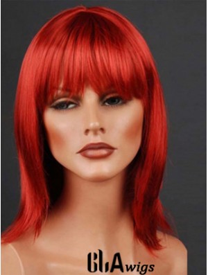 Synthetic Lacefront Wig Monofilament Straight Style Red Color With Bangs