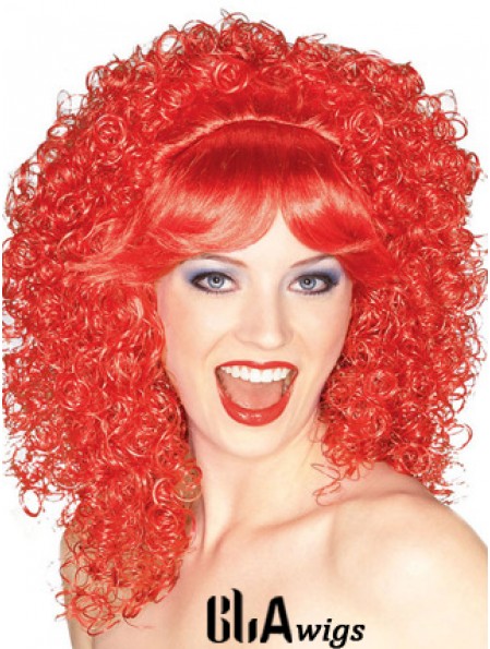 Red Shoulder Length Kinky With Bangs 16 inch High Quality Medium Wigs