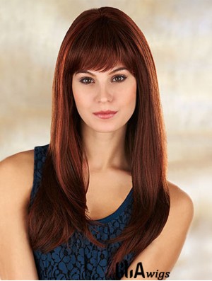 Comfortable Auburn Straight With Bangs Long Wigs