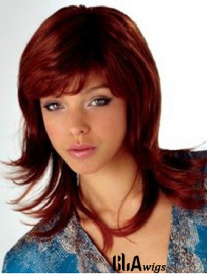 Auburn Shoulder Length Wavy With Bangs 16 inch Fabulous Medium Wigs