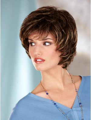 Wavy Brown Designed Chin Length Classic Wigs