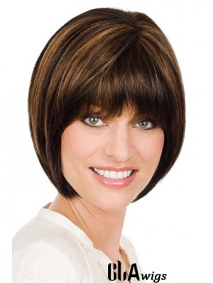 Chin Length Straight Monofilament Brown Durable Bob Wigs