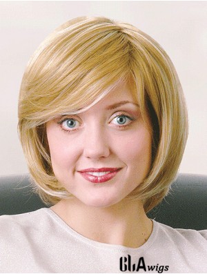 Bobs Chin Length Straight Blonde 12 inch Good Monofilament Wigs