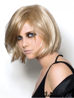 Straight Chin Length Blonde 10 inch Monofilament Trendy Bob Wigs