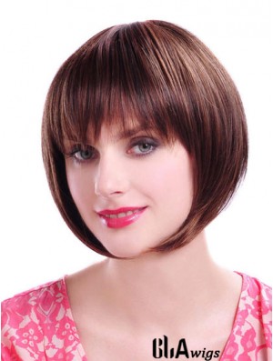 Capless Chin Length Straight Auburn Durable Bob Wigs