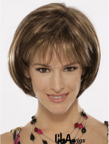 Capless Chin Length Straight Brown Top Bob Wigs