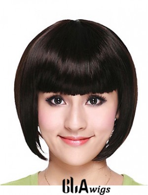 Capless Chin Length Straight Black Fashion Bob Wigs