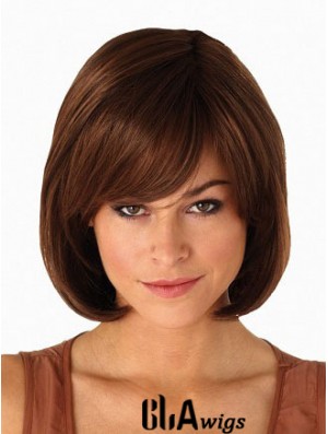 Capless Chin Length Straight Auburn Modern Bob Wigs