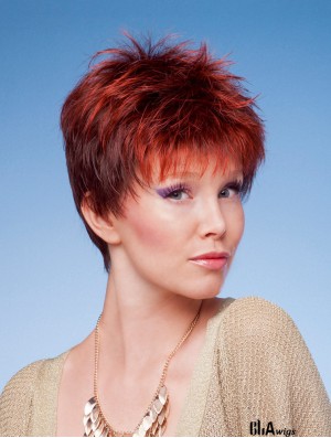 4 inch New Straight Boycuts Red Short Wigs