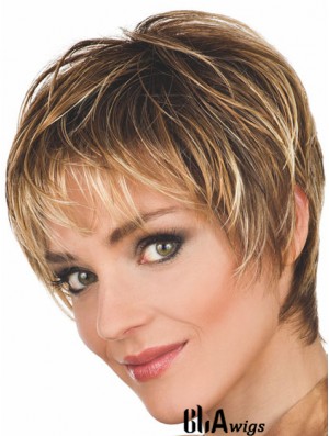 Brown Wigs Wavy Style Cropped Length Boycuts With Capless