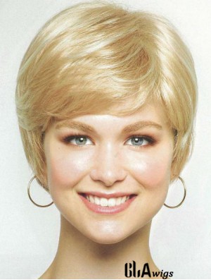 Chin Length Layered 8 inch Straight Blonde Medium Wigs