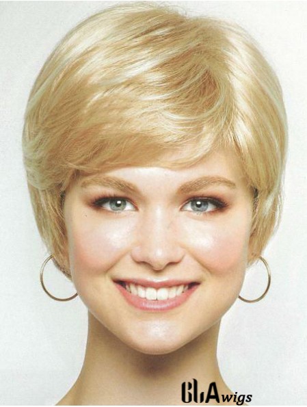 Chin Length Layered 8 inch Straight Blonde Medium Wigs