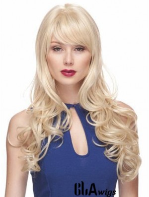 Blonde Wigs With Bangs Synthetic Capless Wavy Style Long Length