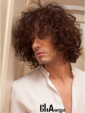 10 inch Remy Human Short Auburn Curly Capless Men Wigs