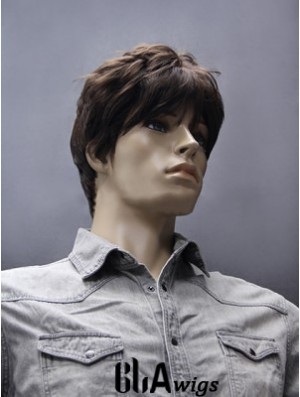 Synthetic Brown Straight Capless Short Mens Brown Wig