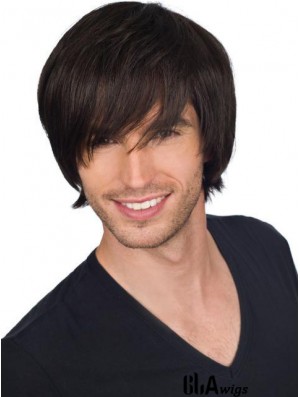 Black Short Full Lace Straight With Bangs Mens Quality Wigs