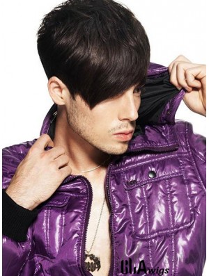 Remy Human Capless Short Straight Mens Hair Wigs