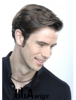 Straight Short 100% Hand Tied Brown Lace Wigs For Men