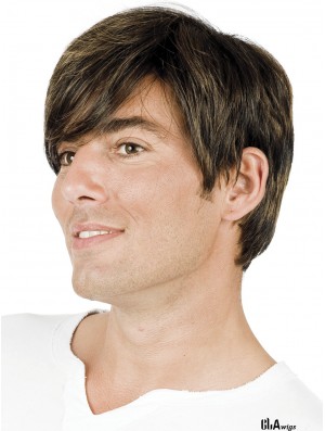 Brown Straight Short With Bangs Wigs For Men With Hair Loss