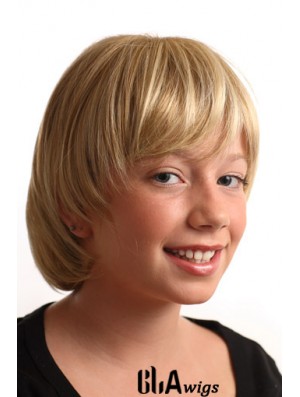 Straight Short Blonde Synthetic Capless Kids Wigs