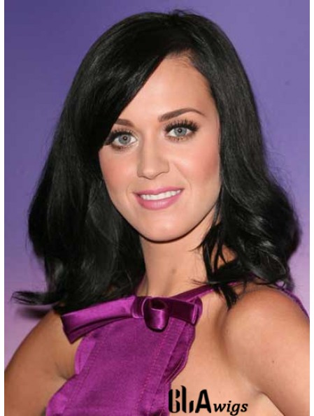 16 inch Natural Black Shoulder Length Wavy Layered Katy Perry Wigs