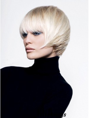 Monofilament Bobs Short Straight 8 inch Platinum Blonde Comfortable Fashion Wigs