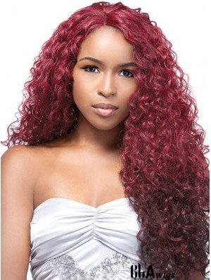 No-Fuss Ombre/2 Tone Long Curly Without Bangs 24 inch Human Lace Wigs