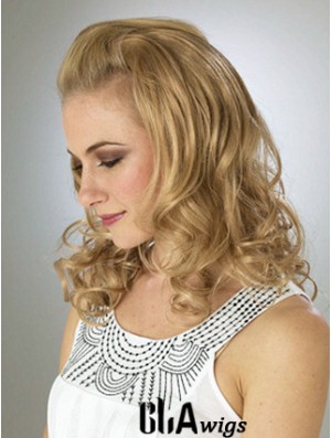 Shoulder Length Wavy Blonde Durable Synthetic Half Wigs