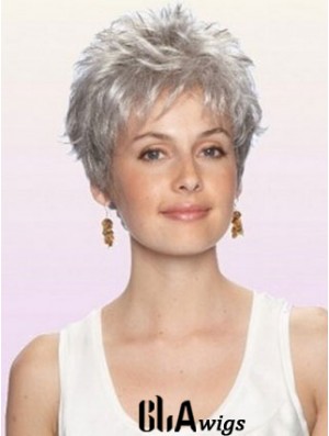 Cheap Grey Wigs With Capless Synthetic Cropped Length