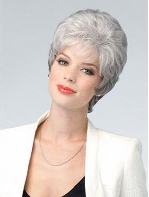 Lace Front Wig Grey Cut Wavy Style Short Length With Remy