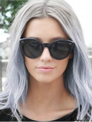 Discount Long Straight 18 inch Synthetic Grey Wigs