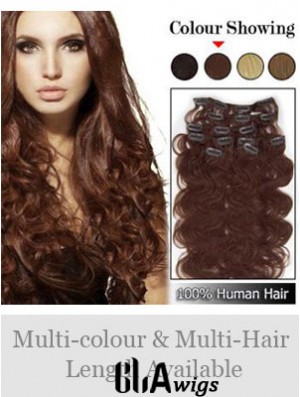 High Quality Auburn Wavy Remy Human Hair Clip In Hair Extensions