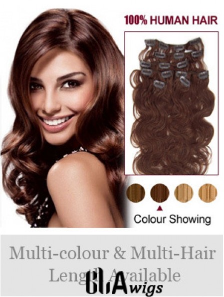 Online Auburn Wavy Remy Human Hair Clip In Hair Extensions